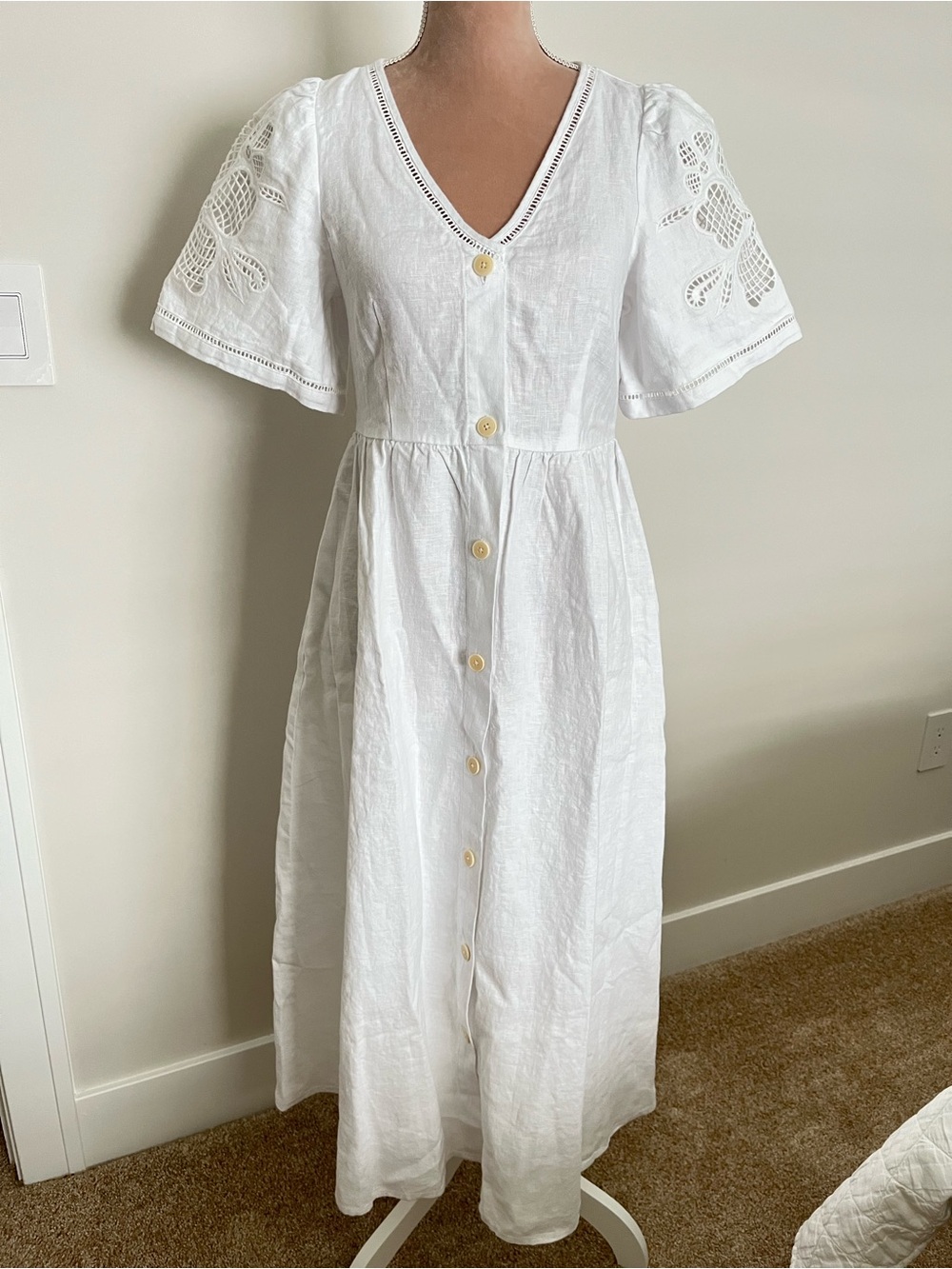 Madewell White Eyelet Button-Front Midi Dress